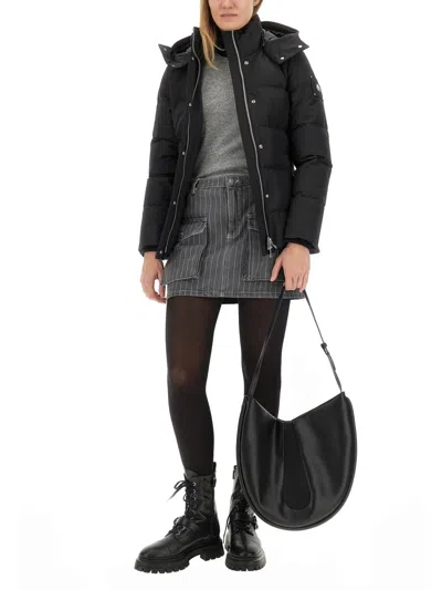 Moose Knuckles Cloud 3q 800 Fill Power Down Puffer Jacket With Removable Genuine Shearling Trim In Black