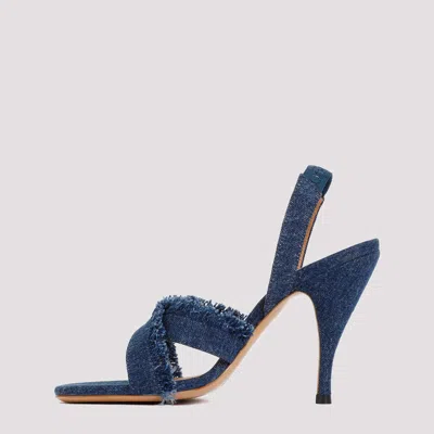 Off-white Curvy Heel Denim Sandal With Fringed Straps In Blue