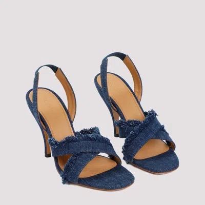 Off-white Curvy Heel Denim Sandal With Fringed Straps In Blue
