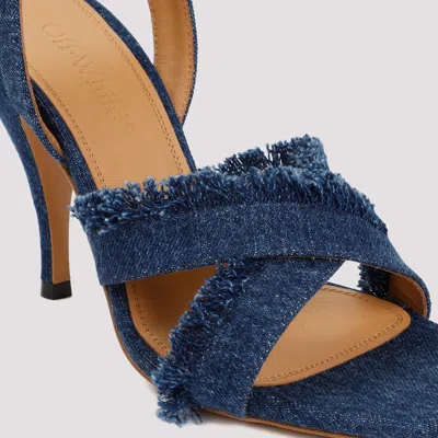Off-white Curvy Heel Denim Sandal With Fringed Straps In Blue