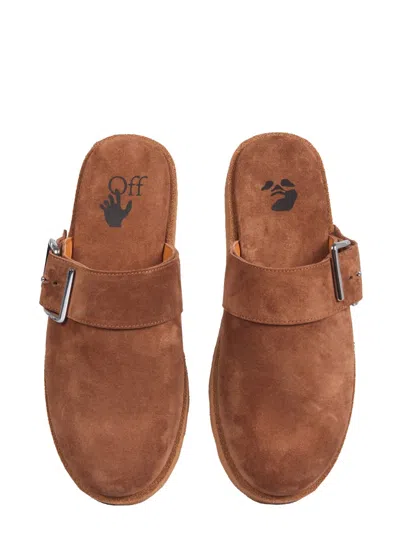 Off-white Comfort Backless Suede Slippers In Brown