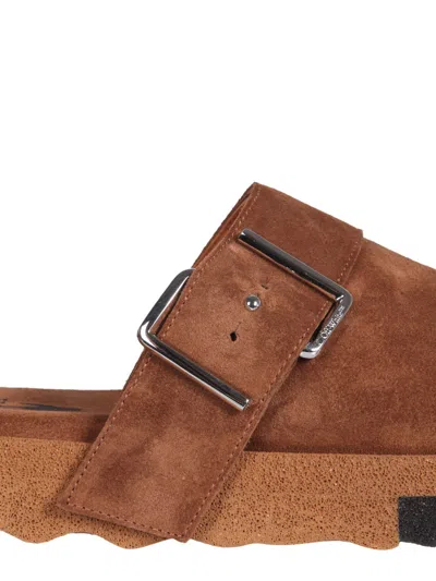 Off-white Comfort Backless Suede Slippers In Brown