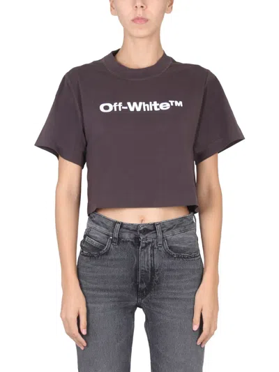 Off-white Cropped Fit T-shirt With Embroidered Logo In Gray