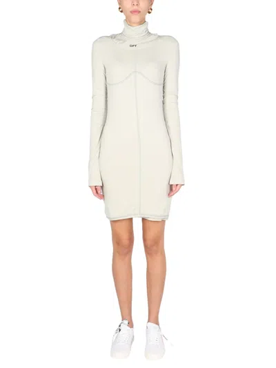 Off-white Contemporary High Neck Mini Dress In Gray