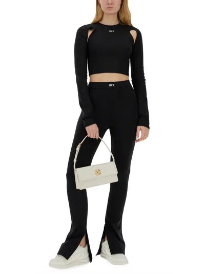 Off-white Cropped Top With Cut-out Shoulder Details In Black