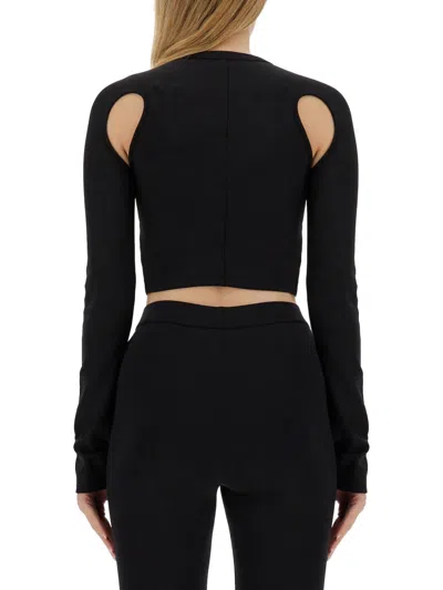 Off-white Cropped Top With Cut-out Shoulder Details In Black
