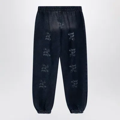 Palm Angels Black Washed Cotton Wide Trousers In Black