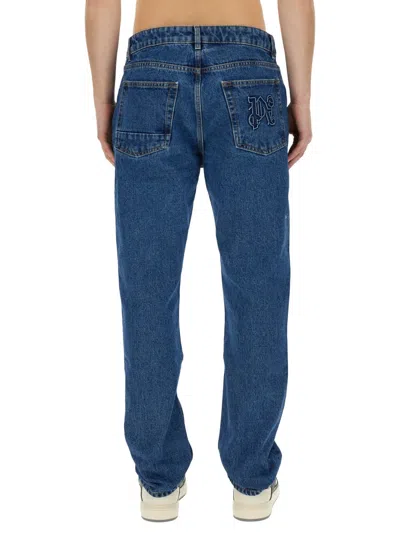 Palm Angels Monogram-embossed Straight-leg Jeans In Multicolor