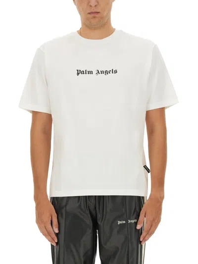 Palm Angels White Short-sleeved T-shirt With Monogram Pa Embroidery In White