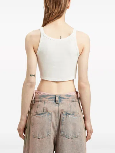 Palm Angels White Cropped Tank Top With Embroidered Logo In Cotton Woman In Multicolor