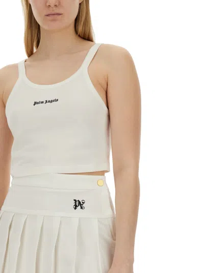 Palm Angels Logo-print Cotton Tank Top In White