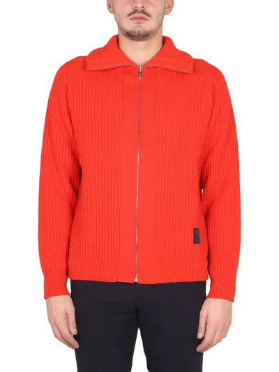 Paul Smith High Collar Zippered Cardigan In Orange