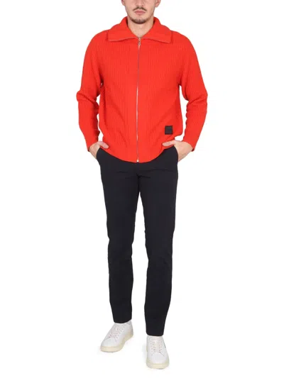 Paul Smith High Collar Zippered Cardigan In Orange