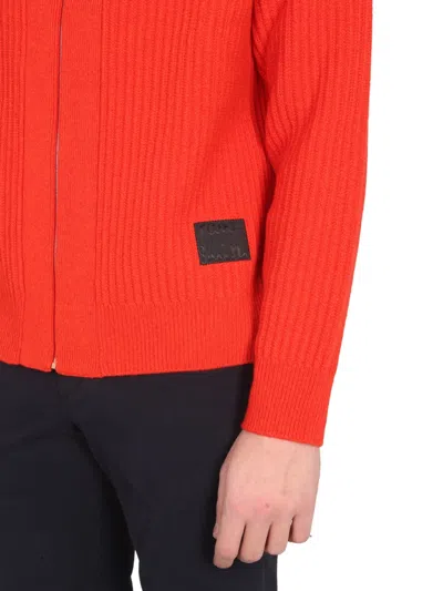 Paul Smith High Collar Zippered Cardigan In Orange