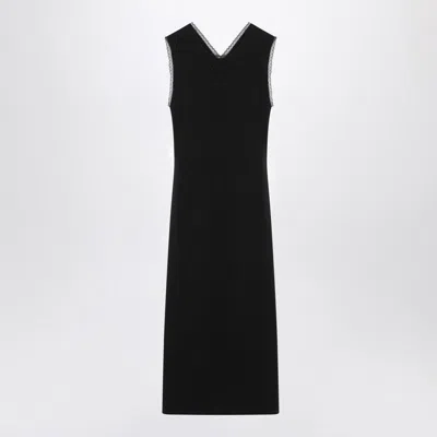 Prada Lace-trimmed Interlock Midi Crepe Dress In Black