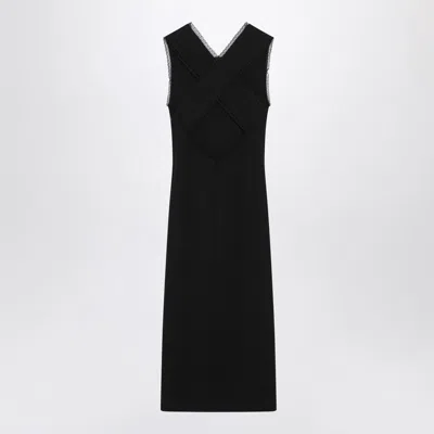 Prada Lace-trimmed Interlock Midi Crepe Dress In Black