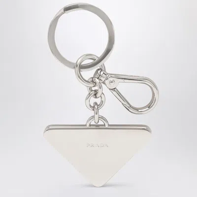 Prada Black Saffiano And Metal Key Ring Men In Black