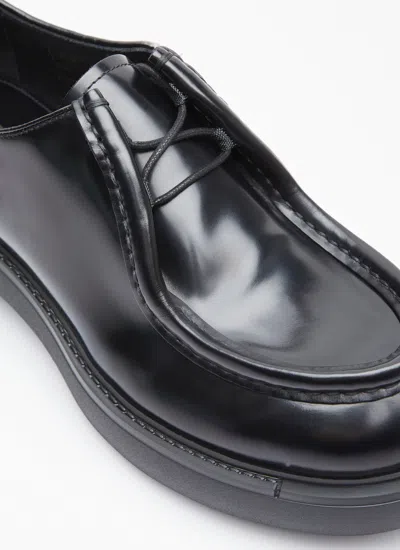 Prada Brushed Leather Lace-up Shoes Lace Up Shoes Black In Black