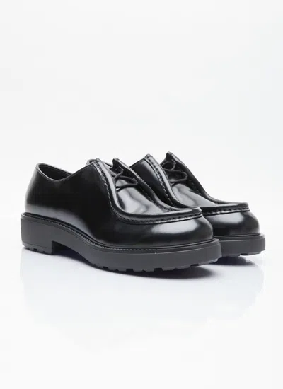 Prada Brushed Leather Lace-up Shoes Lace Up Shoes Black In Black