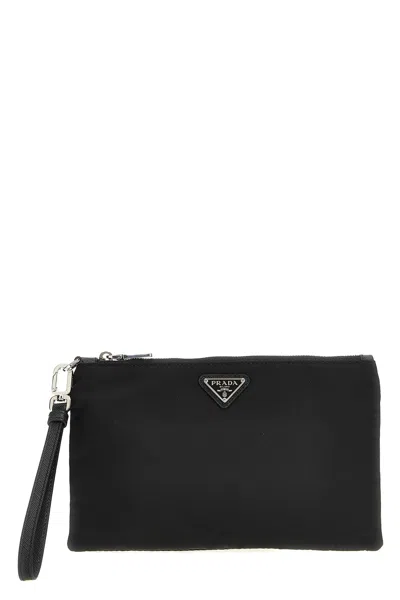 Prada Men Re-nylon Clutch In Black
