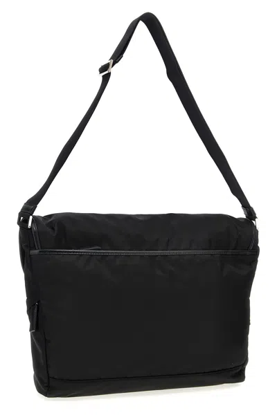 Prada Triangle Logo Re-nylon And Saffiano Leather Shoulder Bag In Black