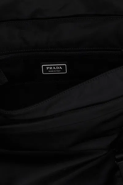 Prada Triangle Logo Re-nylon And Saffiano Leather Shoulder Bag In Black