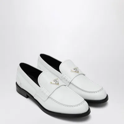 Prada Calf Leather White Loafers With Logo Embellishment In White