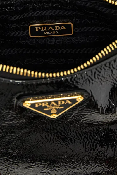 Prada Mini Re-edition 2005 Patent Leather Shoulder Bag In Black