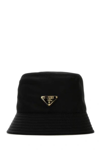 Prada Logo-embellished Shell Bucket Hat In Black