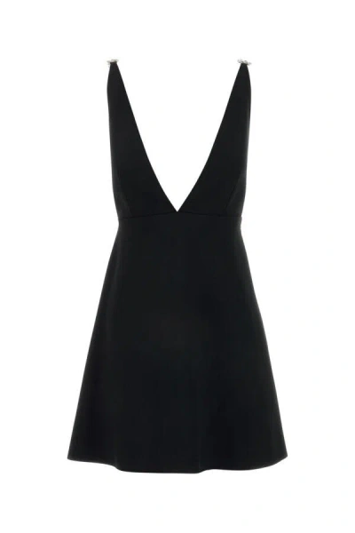 Prada Embroidered Sablé Mini-dress In Black