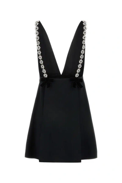 Prada Embroidered Sablé Mini-dress In Black