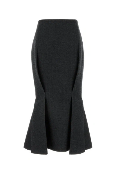 Prada Mermaid Wool Midi Skirt In Gray