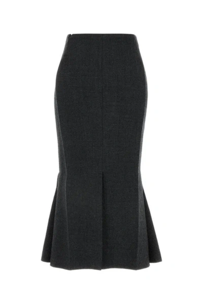 Prada Mermaid Wool Midi Skirt In Gray