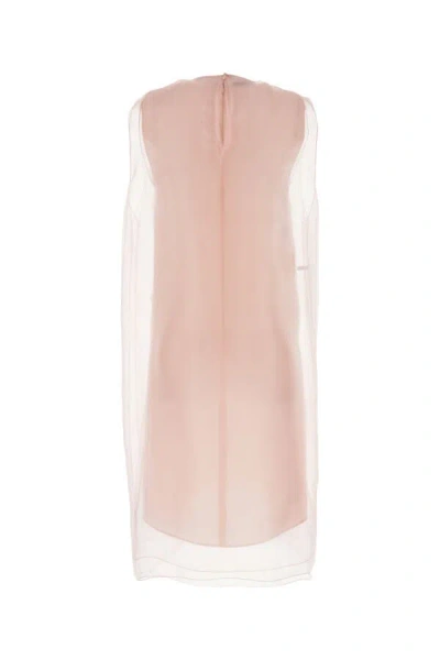 Prada Sheer Overlay Round Neckline Sleeveless Dress In Pink