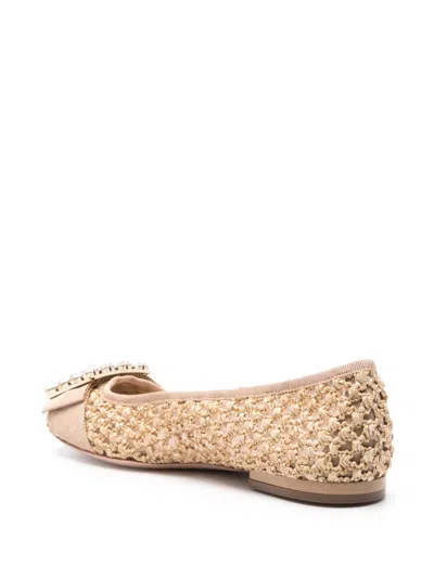 Roger Vivier Tres Vivier Raffia Strass Ballerina Flats In Multicolor