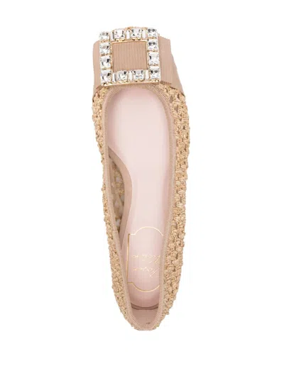 Roger Vivier Tres Vivier Raffia Strass Ballerina Flats In Multicolor