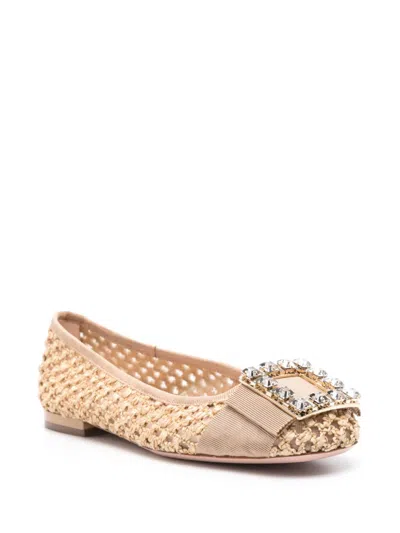 Roger Vivier Tres Vivier Raffia Strass Ballerina Flats In Multicolor