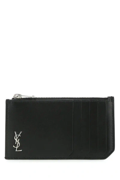 Saint Laurent Men Black Leather Card Holder In Black