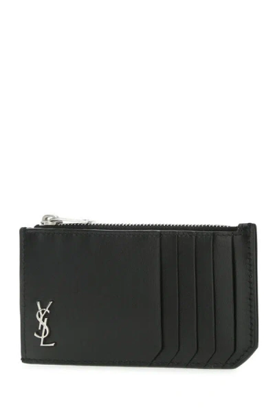 Saint Laurent Men Black Leather Card Holder In Black