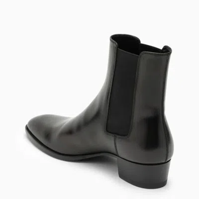 Saint Laurent Leather Wyatt Chelsea Boots In Black