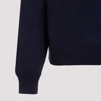 Saint Laurent Navy Blue Marine Cotton Hoodie In Blue
