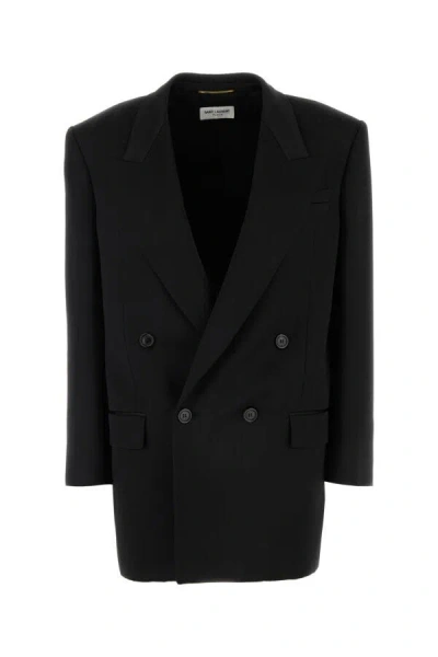 Saint Laurent Women Black Grain De Poudre Wool Tuxedo Jacket In Black