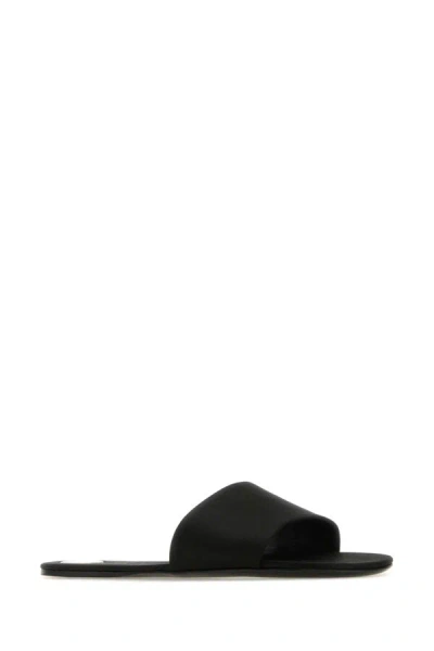 Saint Laurent Black Satin Carlyle Slippers In Black