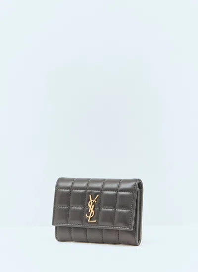 Saint Laurent Women Cassandre Matelassé Carré Bi-fold Wallet In Black