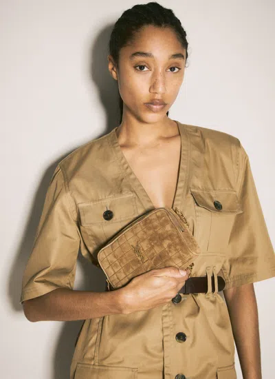 Saint Laurent Women Cassandre Matelassé Carré Mini Camera Bag In Brown