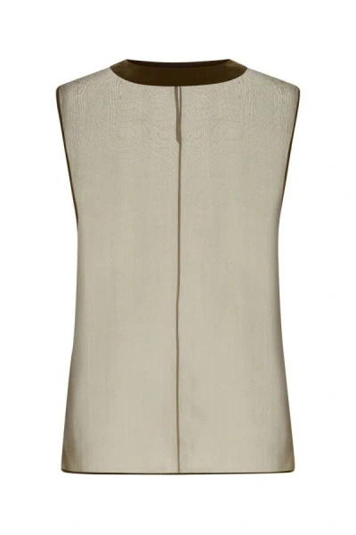 Saint Laurent Muslin Top With Textured Fabric And Contrast Trim In Green