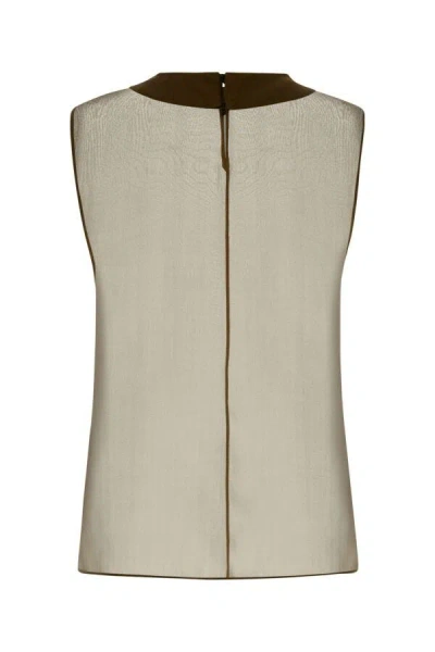 Saint Laurent Muslin Top With Textured Fabric And Contrast Trim In Green