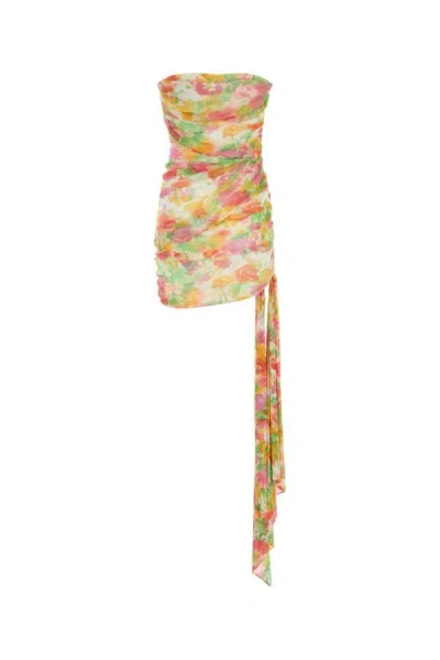 Saint Laurent Strapless Asymmetric Ruched Floral-print Tulle Mini Dress In Multicolor