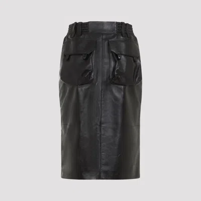 Saint Laurent Black Lamb Leather Midi Skirt In Black