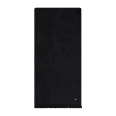 Saint Laurent Wool Scarf With Fringed Trims And Subtle Pattern In Black
